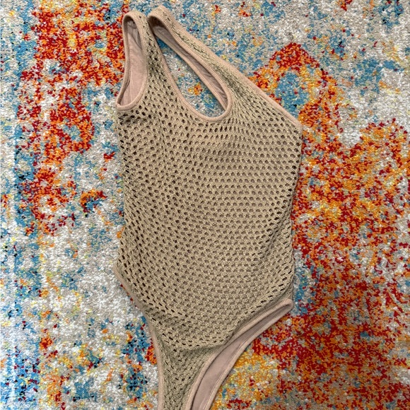 JLUXLABEL Tops - Beige One Shoulder Knit Bodysuit